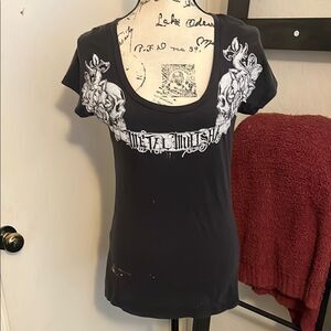 Y2K Metal Mulisha Black White Skeleton Wing Graphic Pullover T-Shirt